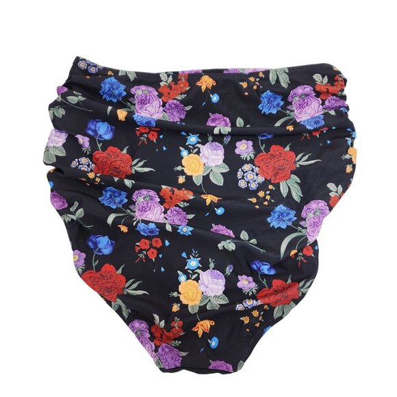 High-Waisted Floral Print Bikini Bottoms By Joybik Size M Black Red Purple - Picture 3 of 4